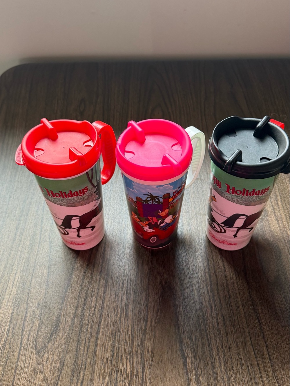 Set of 3 Holiday Themed Travel Tumblers - Red, Pink, Black Lids